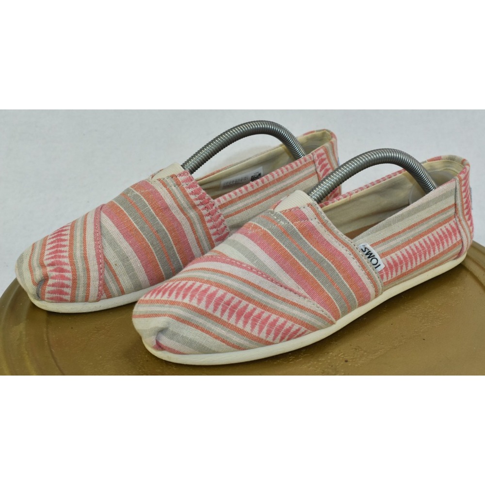 TOMS Classic Women's Shoes Size 7 Canvas Slip On Coral Blanket Stripe